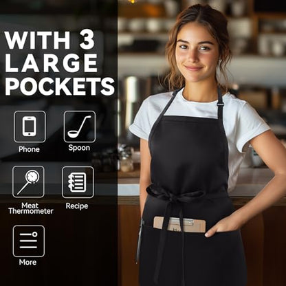 NLUS Kitchen Cooking Apron with 3 Pockets, Adjustable Bib Apron Chef Aprons for Women Men - color: Black
