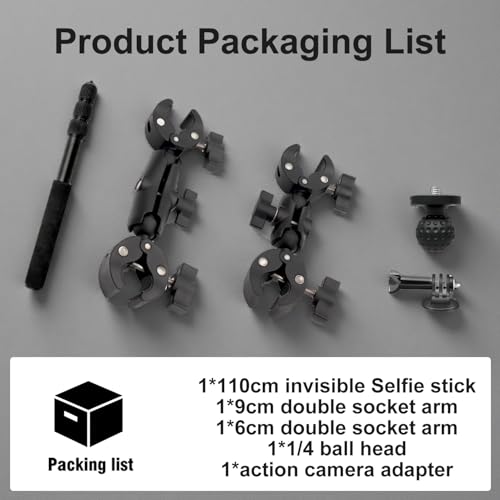 Heavy Duty Motorcycle Double Clamp Mount Compatible for Insta360 X5-X - color: Black