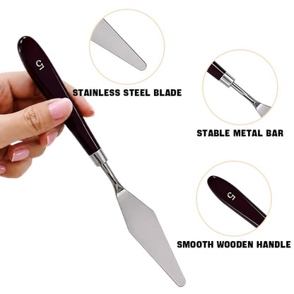 5 Pcs Cake Cream Spatula Set, Stainless Steel Offset Palette Knife for Baking Pastry, Cake Leveler, Frosting, Fondant, Chocolate, and Oil Painting Color Mixing Tool