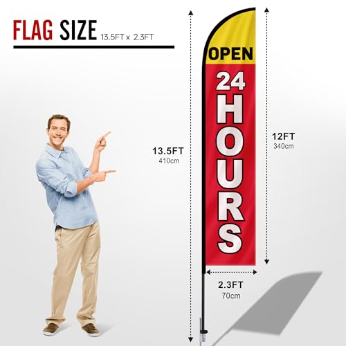 MASTERCANOPY 12FT Tall 24HOURS Feather Flag Pole Kit Red - color: 24HOURS, size: 12FT