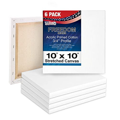 U.S. Art Supply 10"x10" Stretched Canvas for Painting, 3/4" Profile, 6-Pack - size: 10" x 10"