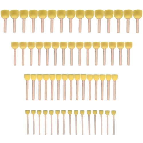 WAFJAMF 60 Pcs Round Sponges Brush Set 4 Sizes DIY Painting Tools Yellow - color: Yellow