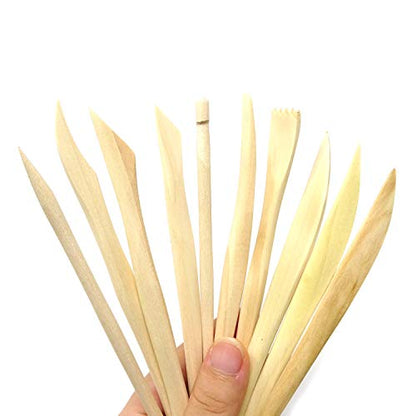 Honbay 10-Piece Double Ended Wooden Mini Modeling Tools Clay Sculpture Tools for Cutting, Carving and Smoothing