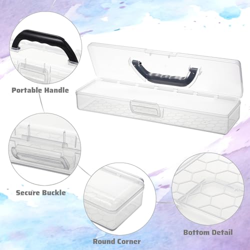 BTSKY 3 Pack Clear Plastic Painting Brush Container with Black Handle, Portable Long Paintbrush Case, Drawing Tools Storage Box, Practical Art Supply Organizer for Artist Crafters, 13.2"x3.5"x2.4"