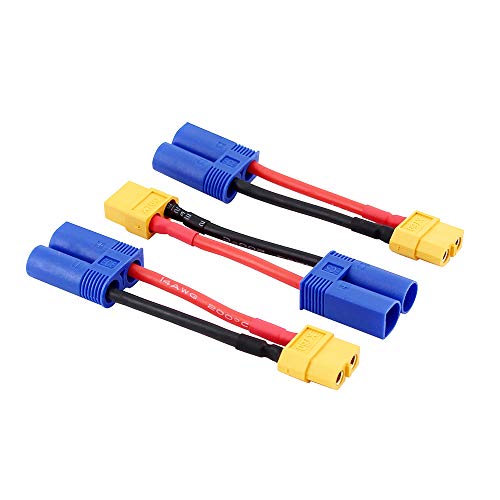 3pcs Male EC5 Losi to Female XT60 Connector Adapter for LiPO Battery with 14awg 5cm Cable(C74-3)