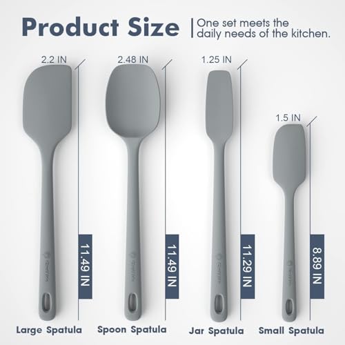 ChefAide 4 Pieces Silicone Spatulas Set, Heat Resistant Rubber Spatula - color: Gray, size: 4 pieces