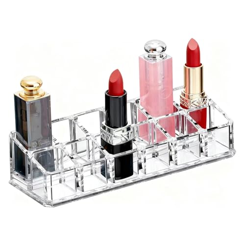 Clear Acrylic Lipstick Lip Gloss Organizer 12 Slots Cosmetic Display Holder for Nail Polish Essential Oil - color: 12 Slots