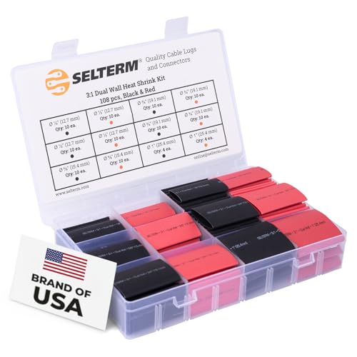 Selterm Heat Shrink Tubing Kit, Large Size Marine Grade 108 Pcs Red & Black - color: Black & Red - Assorted, size: 108 Pcs - Assorted