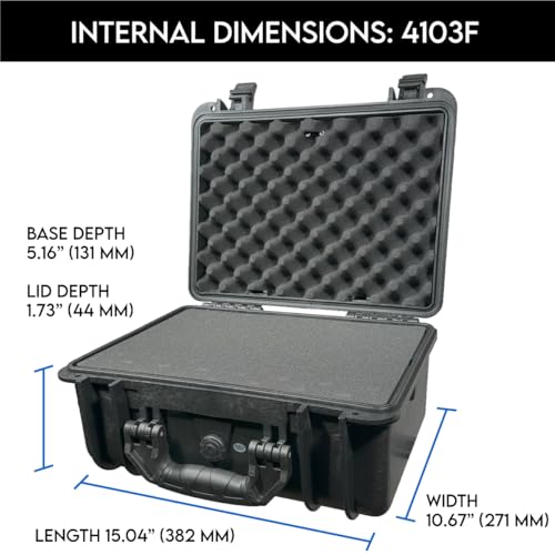 DCB Cases Element 4103F Waterproof Hard Case with Pick & Pluck Foam Insert, IP67 Dustproof Protective Equipment Storage, Pressure Equalization Valve, Lockable Impact Resistant Utility Box, 16 x 13 x 8