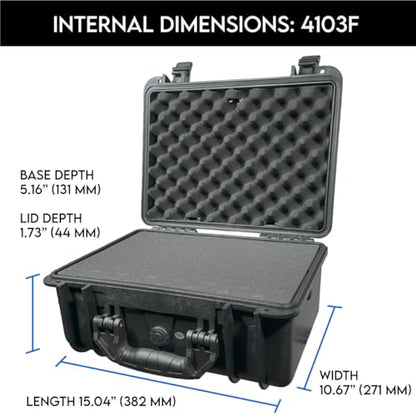 DCB Cases Element 4103F Waterproof Hard Case with Pick & Pluck Foam Insert, IP67 Dustproof Protective Equipment Storage, Pressure Equalization Valve, Lockable Impact Resistant Utility Box, 16 x 13 x 8