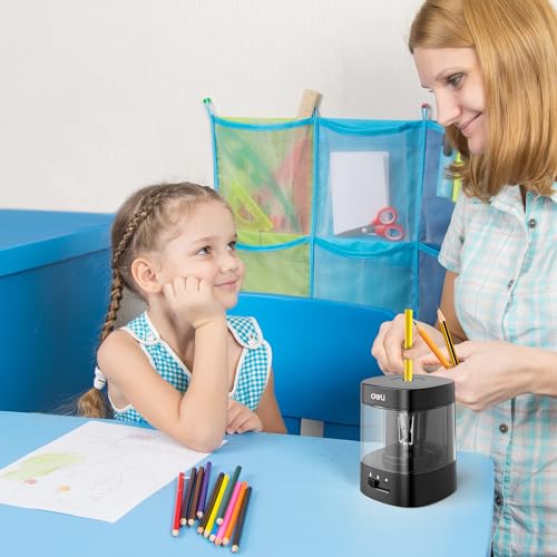 Deli Electric Pencil Sharpener, Automatic Pencil Sharpeners, Black - color: Black
