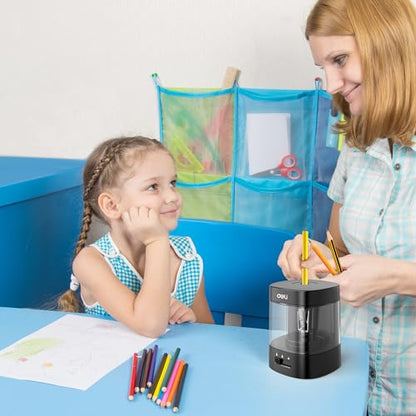 Deli Electric Pencil Sharpener, Automatic Pencil Sharpeners, Black - color: Black