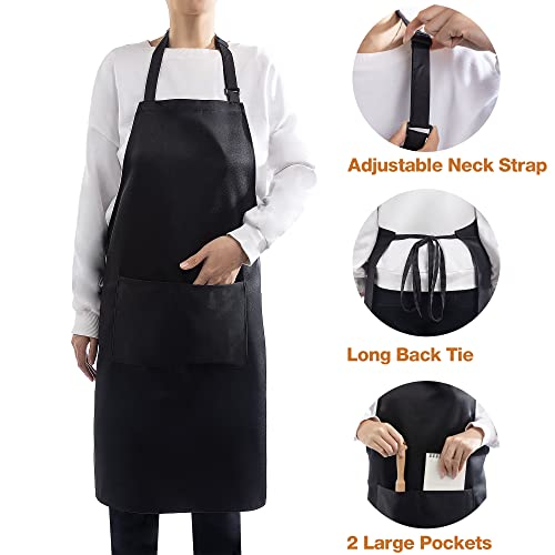 4 Packs Waterproof Cooking Chef Bib Aprons with 2 Pockets for Men Women - color: Black