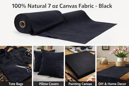 Sedona Designz 60" Wide Cotton Duck Canvas Fabric - 7oz Durable 100% Cotton (Black, 5 Yards) - color: Black, size: 5 Yards