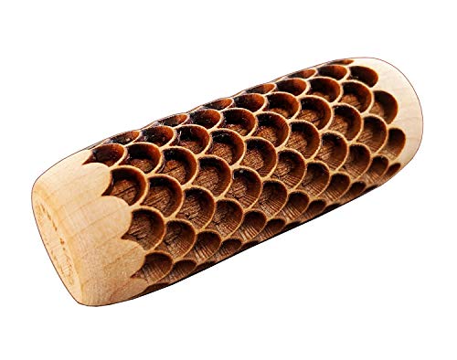 SOCWELL LLC Pattern Roller for Clay, Fish Scales, 2 inch(50mm) x 3/4" Diameter Size, Made in USA of fine Maple Wood (SD2219)