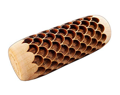 SOCWELL LLC Pattern Roller for Clay, Fish Scales, 2 inch(50mm) x 3/4" Diameter Size, Made in USA of fine Maple Wood (SD2219)
