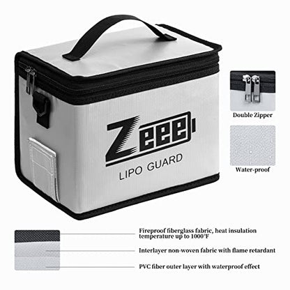 Zeee Fireproof Explosionproof Lipo Bag Battery Storage(8.46 x 6.5 x 5.71in) - color: silver-S