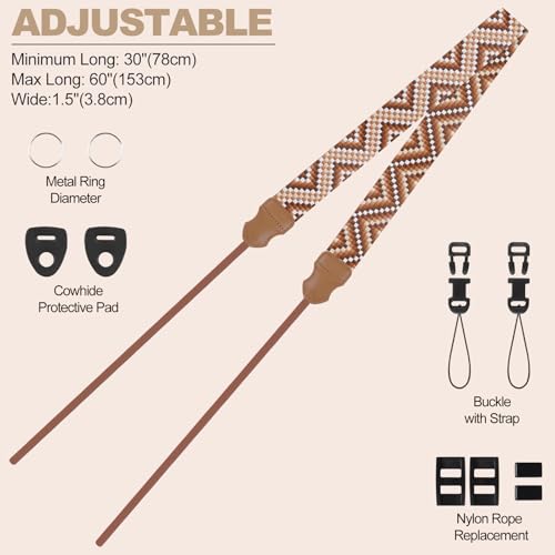 Universal Camera Strap - Camera Neck Strap, Adjustable Shoulder Straps Compatible with Canon, Fujifilm, Nikon, Olympus, Panasonic and other SLR and mirrorless cameras - Brown White Gquares - color: Brown White Gradient Gquares