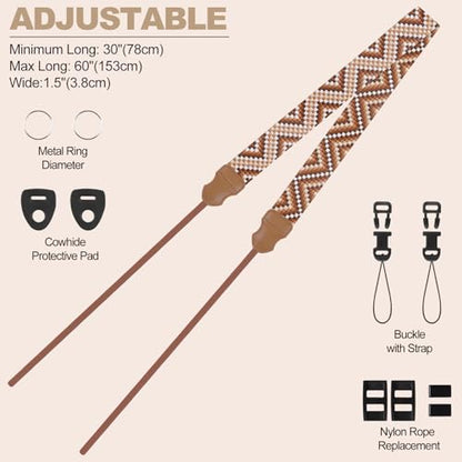 Universal Camera Strap - Camera Neck Strap, Adjustable Shoulder Straps Compatible with Canon, Fujifilm, Nikon, Olympus, Panasonic and other SLR and mirrorless cameras - Brown White Gquares - color: Brown White Gradient Gquares