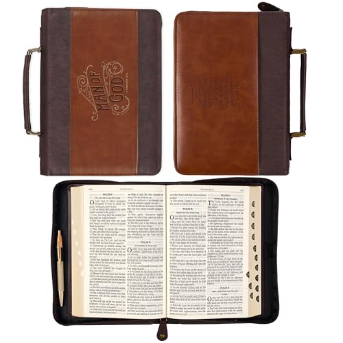 Christian Art Gifts Faux Leather Inspirational Bible Cover for Men: Man of God Encouraging Bible Verse, Heat-Debossed, Sturdy Pen Loops, Pockets, Easy Carry, Brown & Gold, XL - size: Extra Large