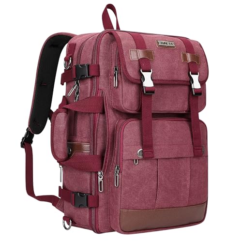 WITZMAN Canvas Travel Backpack for Women Large Laptop Backpack Fits 16 Inch - color: Red