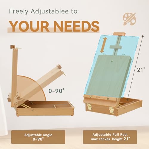 Tabletop Art Easel for Painting, Wooden Sketchbox, Portable Desktop Easel - style: Sketchbox