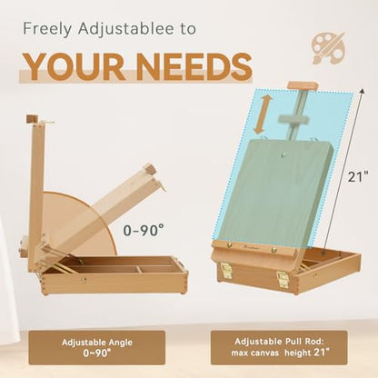 Tabletop Art Easel for Painting, Wooden Sketchbox, Portable Desktop Easel - style: Sketchbox