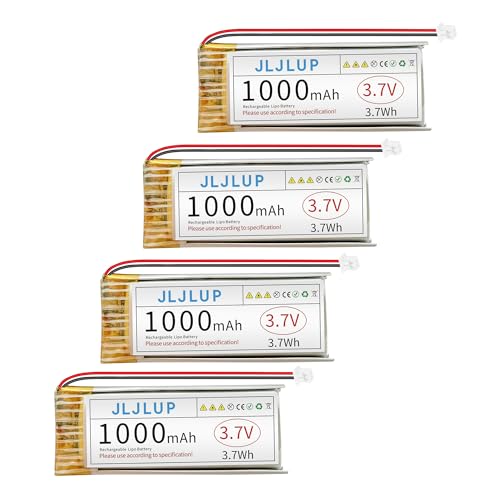 4Pcs 3.7V 1000mAh LiPo Battery 1S 1C Rechargeable Lithium Polymer Batteries with Dual Protection Board Pack with PH 2.0mm Connector for Electronic Device