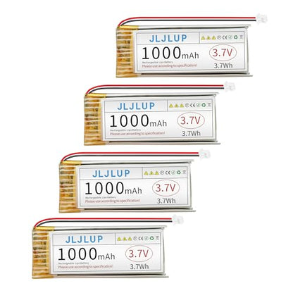 4Pcs 3.7V 1000mAh LiPo Battery 1S 1C Rechargeable Lithium Polymer Batteries with Dual Protection Board Pack with PH 2.0mm Connector for Electronic Device