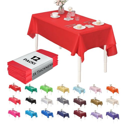 Evershine (12-Pack Heavy Duty Plastic Table Covers Tablecloth (Reusable) (Rectangle 54" X 108", Red) - color: Red, size: 12 PACK Rectangle 54" X 108"