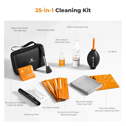 K&F CONCEPT 25 in 1 Camera Cleaning Kit, Full Frame Lens and Sensor Cleaner - size: 24mm