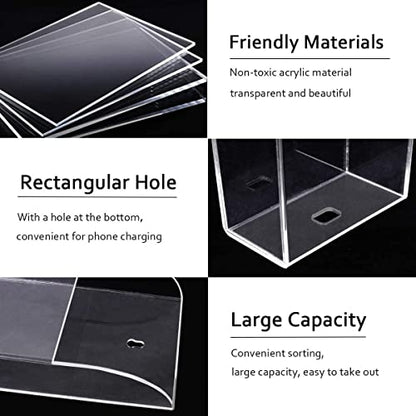Clear Acrylic Remote Control Holder Small Media Storage Box TV Control Caddy Smart Phone Station, 1 Compartment