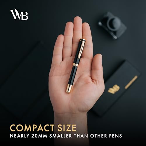 Wordsworth & Black Mini Pocket Fountain Pen for Writing, Medium Nib, Black - color: Black Gold