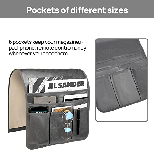Teniux Remote Control Holder GRS Certified Armrest Organizer with 6 Pockets for recliner couch sofa, Recycled Material Armchair Caddy for Smart Phone, Book, Magazines, Ipad(Dark Grey) - color: Dark Grey