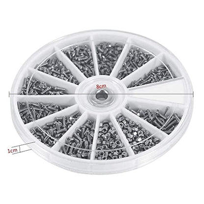 Screws and Nuts Assortment Kit 600pcs Small Nut Bolt Set Tiny Screw Electronics Hardware Fasteners Repair Tool with Storage Box for Watches Glassess