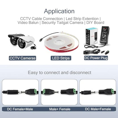 CHANZON (10 x Female DC Power Connector 5.5mm x 2.1mm 12V 24V Power Jack Socket for Led Strip CCTV Security Camera Cable Wire Ends 10Pcs Plug Adapter