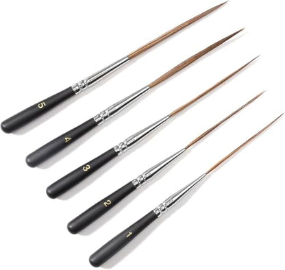 5-Piece Ox Ear Hair Long Liner Brush Set - Black - color: Black