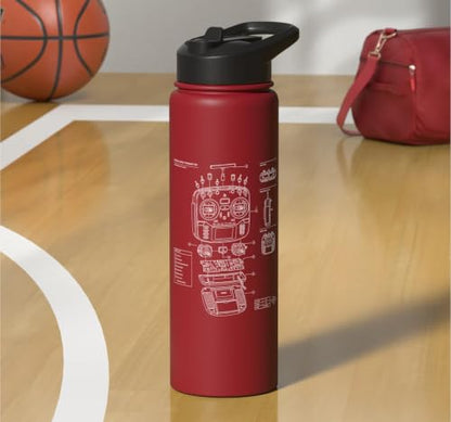RC Transmitter Blueprint FPV Drone RC Car Radio Controller Stainless Steel Insulated Water Bottle - color: Red