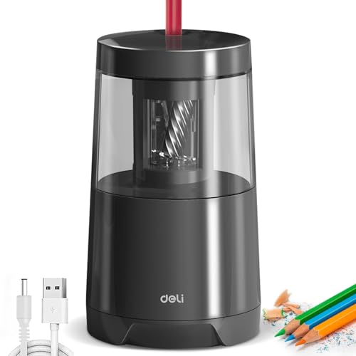 Deli Electric Pencil Sharpener, Automatic Pencil Sharpeners, Black - color: Black