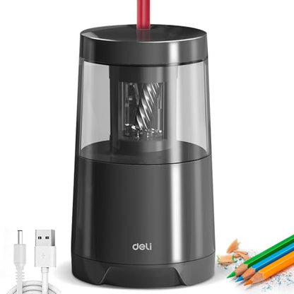 Deli Electric Pencil Sharpener, Automatic Pencil Sharpeners, Black - color: Black