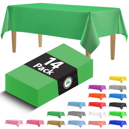 HSGUS 84 Pack Premium Green Plastic Tablecloth - 54 x 108 in. Disposable Rectangle Plastic Cloth - Decorative Rectangle Table Cover - Smooth, Disposable for Parties, Weddings - color: Green, size: 54" x 108" (Rectangle) (Pack of 6)