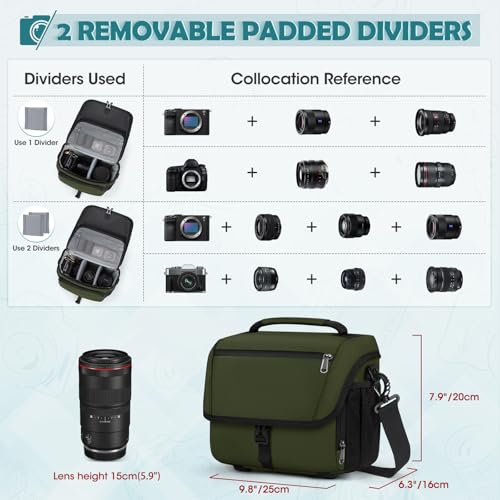 RAINSMORE Camera Bag, DSLR SLR Mirrorless Camera Case for Photographer - color: Green