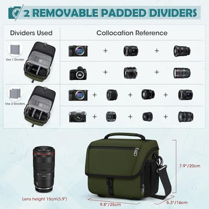 RAINSMORE Camera Bag, DSLR SLR Mirrorless Camera Case for Photographer - color: Green