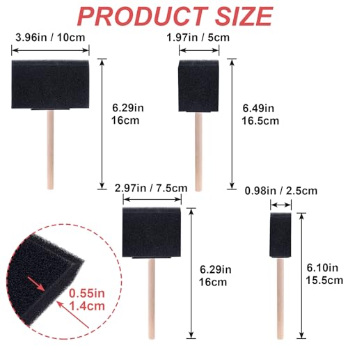 4pcs Foam Paint Brushes for Crafts, 1" 2" 3" 4", Black - color: Black-4pcs-1" 2" 3" 4"