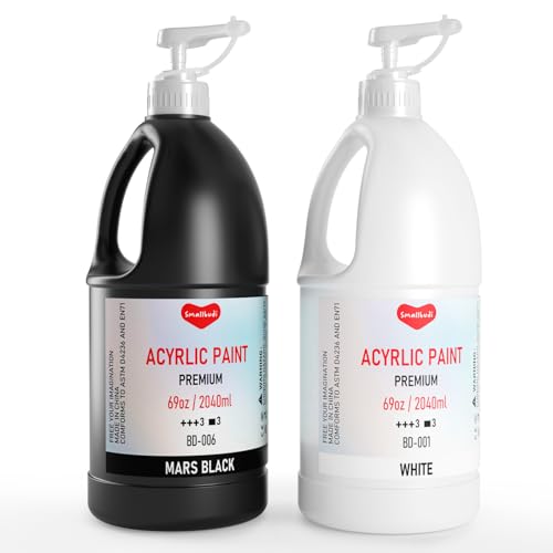 Smallbudi White and Black Acrylic Paint 69oz/2040ml Large Bottle with Pump - color: White & Black
