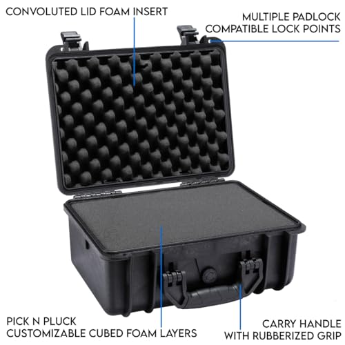 DCB Cases Element 4103F Waterproof Hard Case with Pick & Pluck Foam Insert, IP67 Dustproof Protective Equipment Storage, Pressure Equalization Valve, Lockable Impact Resistant Utility Box, 16 x 13 x 8