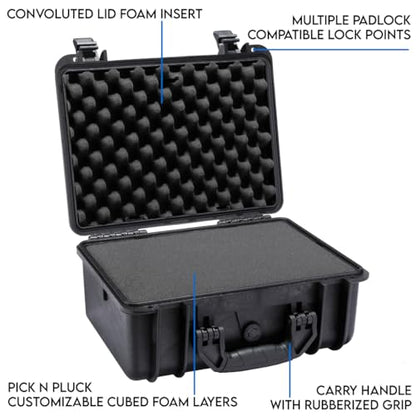 DCB Cases Element 4103F Waterproof Hard Case with Pick & Pluck Foam Insert, IP67 Dustproof Protective Equipment Storage, Pressure Equalization Valve, Lockable Impact Resistant Utility Box, 16 x 13 x 8