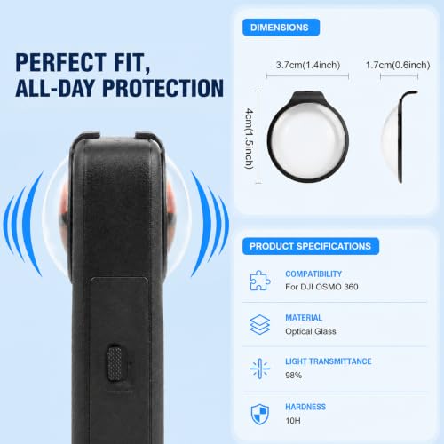 Premium Lens Cover for DJI Osmo 360, 10H Tempered Glass Lens Cap