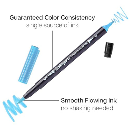 KINGART PRO 445-24 Dual Twin-Tip Brush Pens, Multicolor, 24-Colors