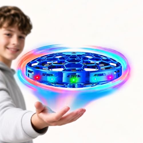 Flying Orb Ball for Kids, Hand Controlled Mini Drone, LED UFO Toy Ages 6-12 - color: Blue